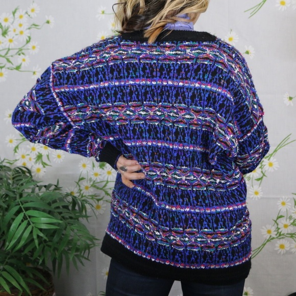 Vintage royal blue rainbow mixed knit cardigan - Picture 2 of 6